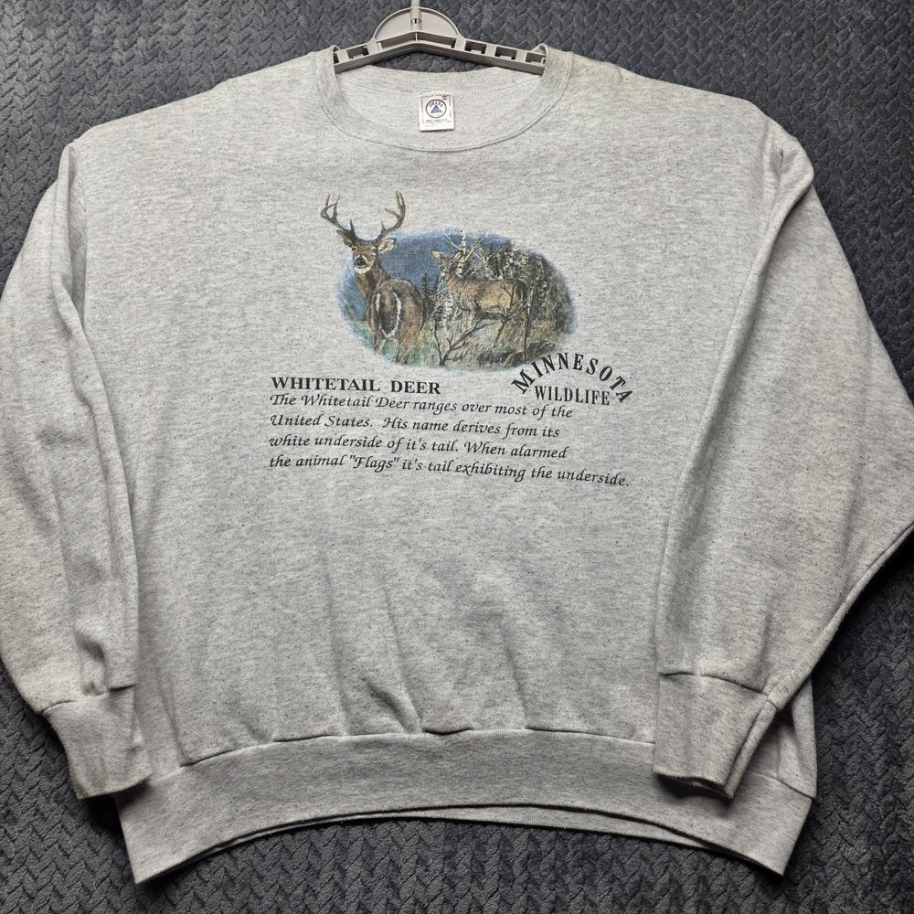 Minnesota Wildlife Whitetail Deer Sweatshirt‎ Men's XL Gray Delta Made In USA